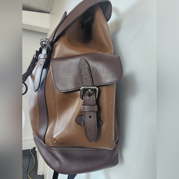 Coach Women's Hudson Browns Leather & Canvas Backpack Flap Drawstring Adj Straps - Picture 7 of 16